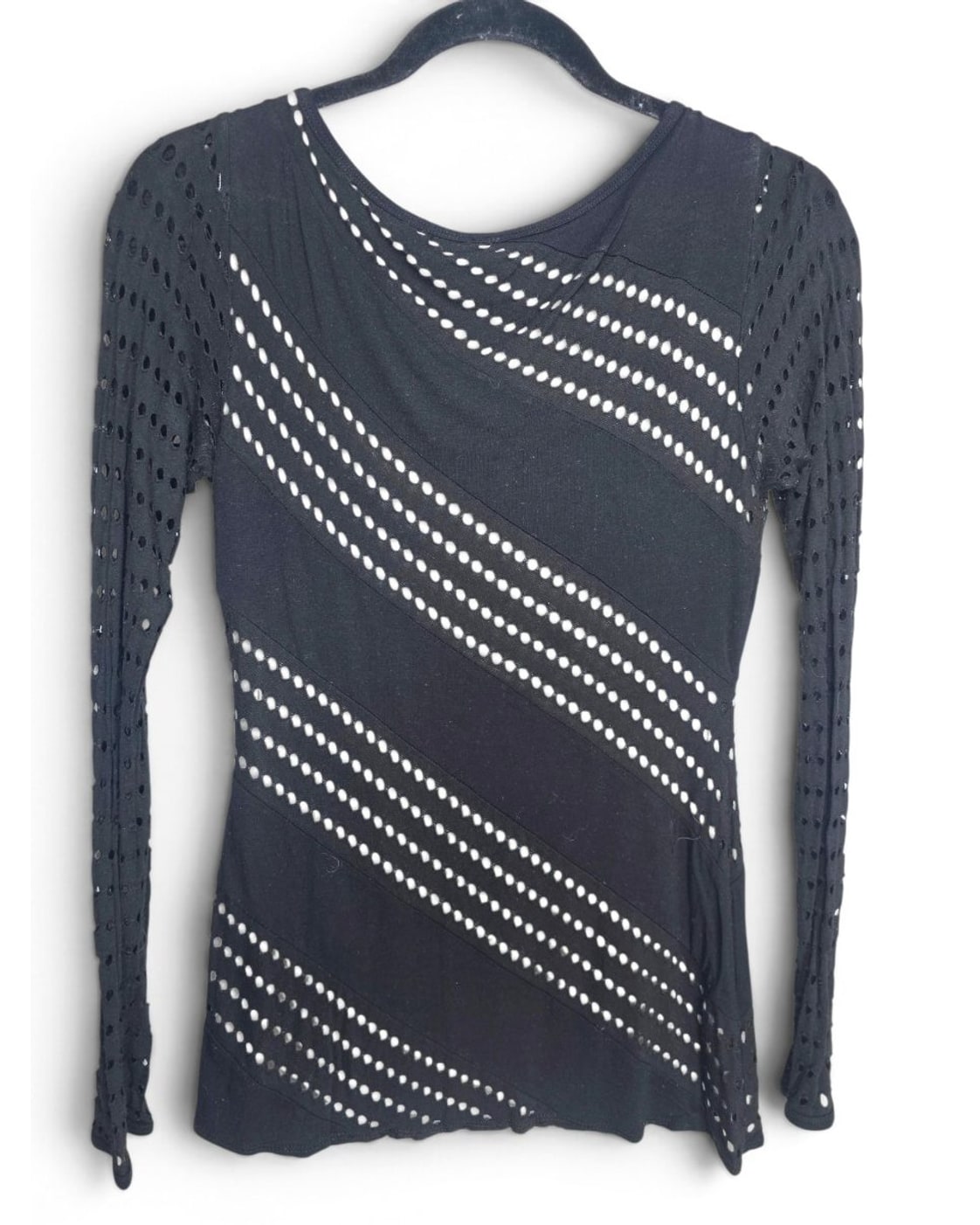 Perforated Diagonal Stripe Long Sleeve Knit Top - Style# 07-A998