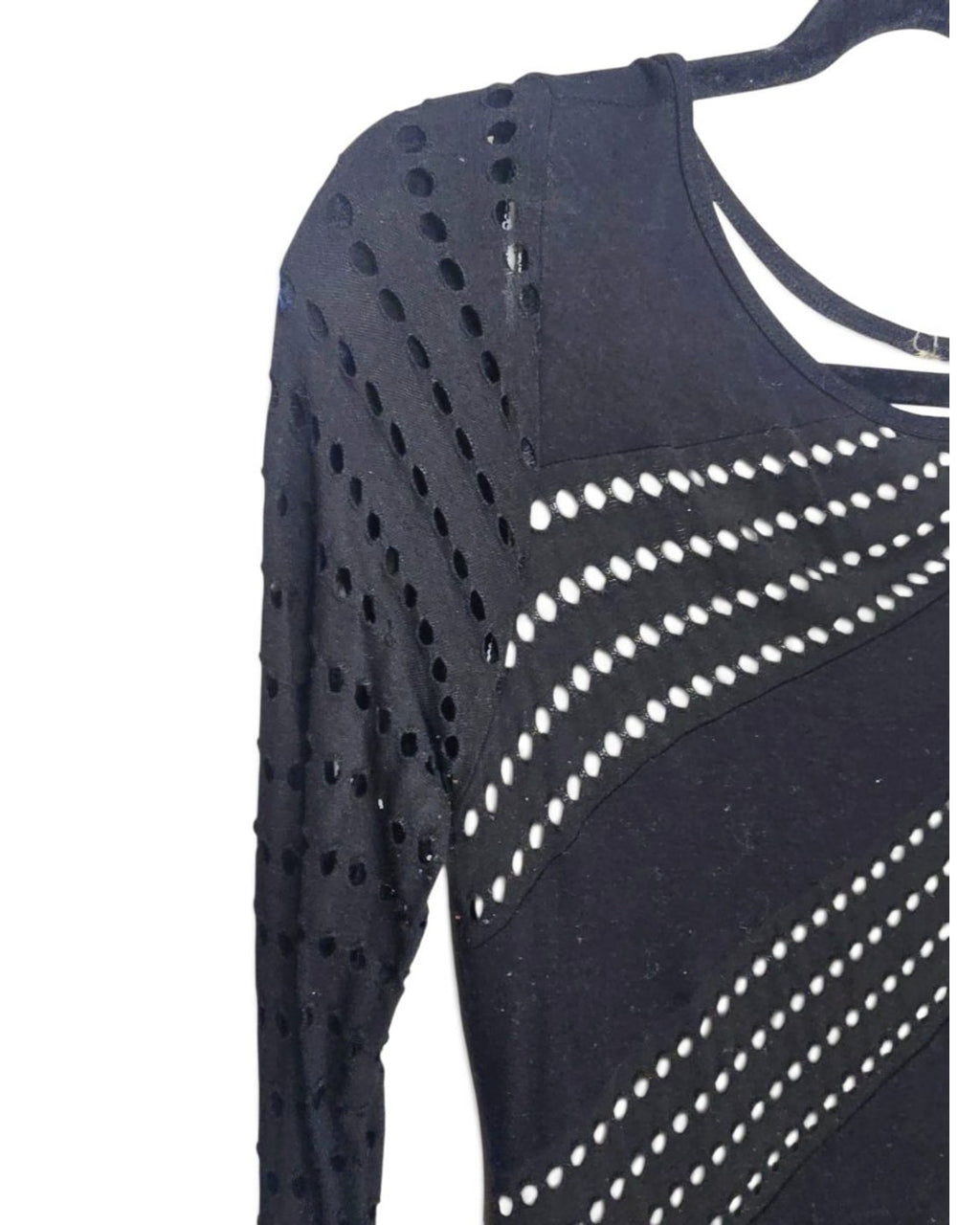 Perforated Diagonal Stripe Long Sleeve Knit Top - Style# 07-A998