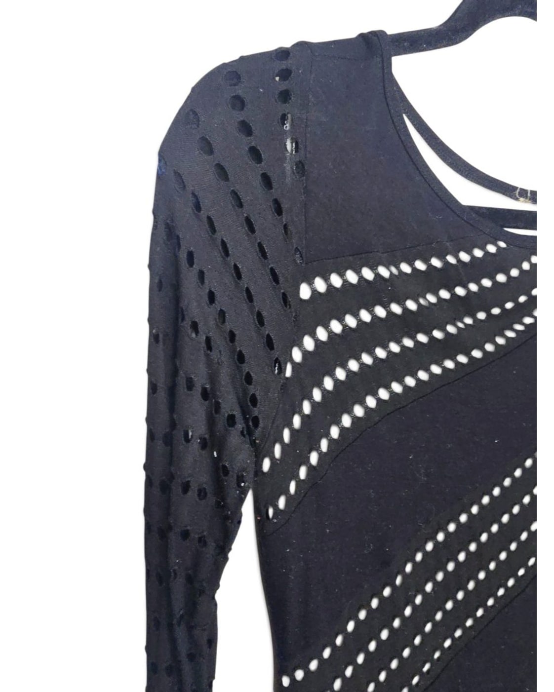 Perforated Diagonal Stripe Long Sleeve Knit Top - Style# 07-A998