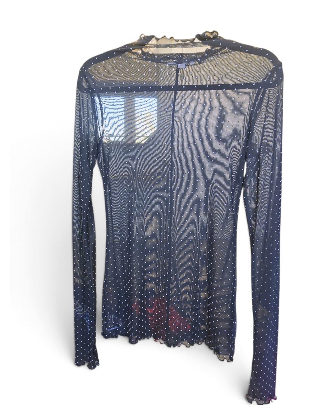 Navy Sweet Generis Polka Dot Mesh Top, size M