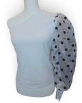 One-Shoulder Polka Dot Puff Sleeve Top
