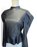 Faux Leather Puff Sleeve Peplum Blouse