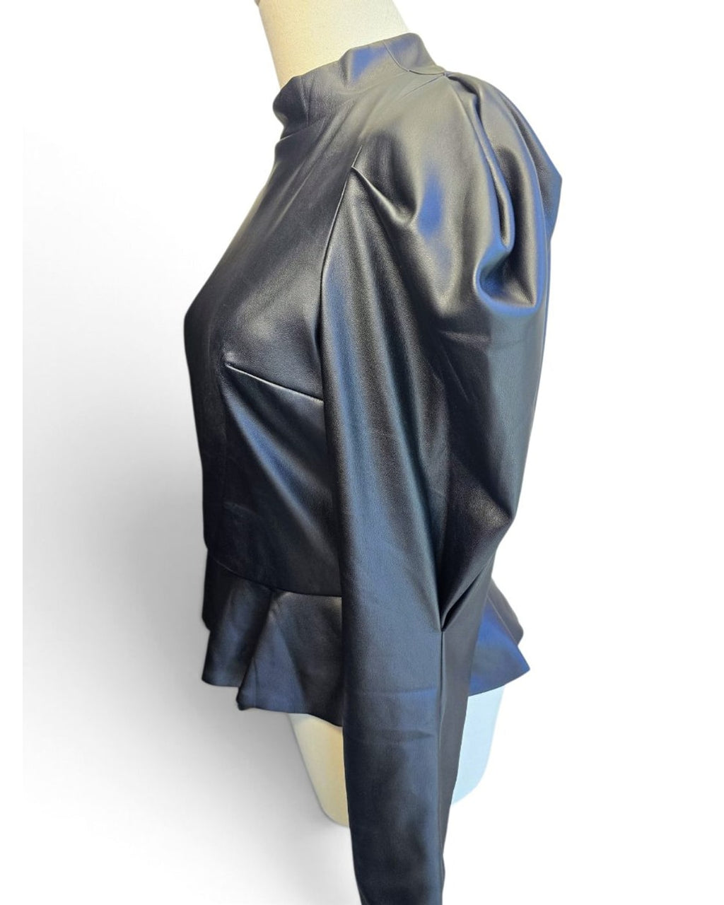 Faux Leather Puff Sleeve Peplum Blouse