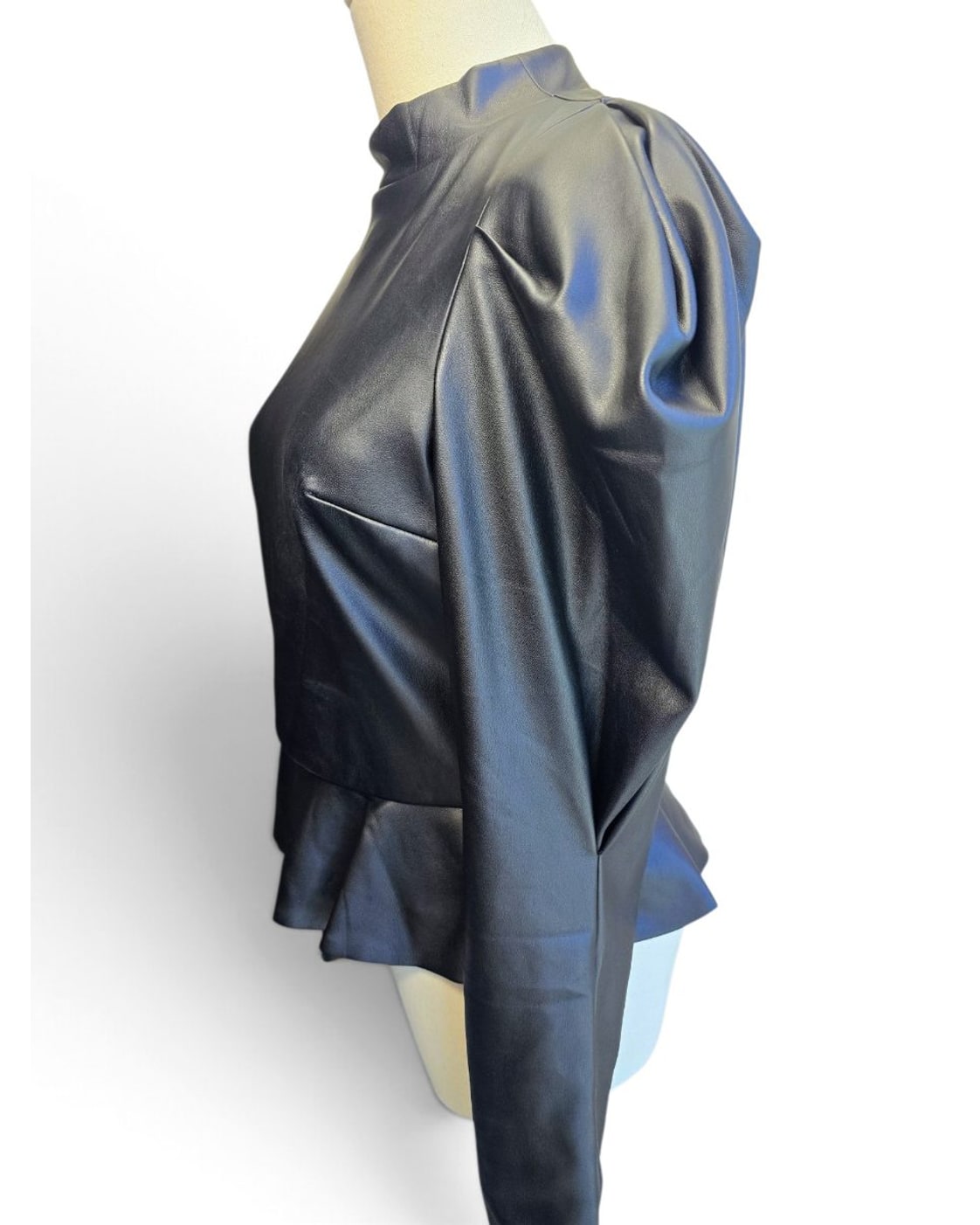 Faux Leather Puff Sleeve Peplum Blouse