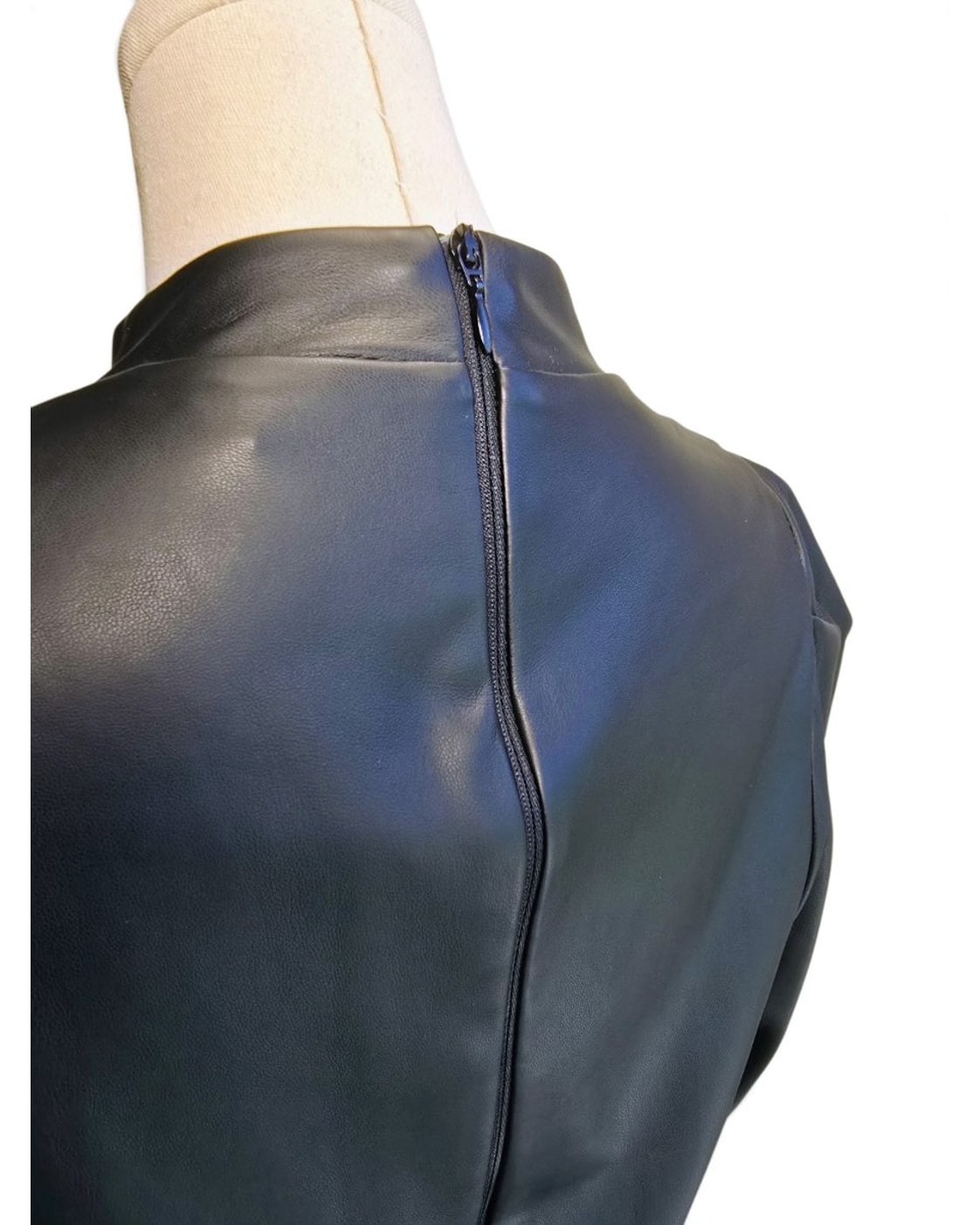Faux Leather Puff Sleeve Peplum Blouse