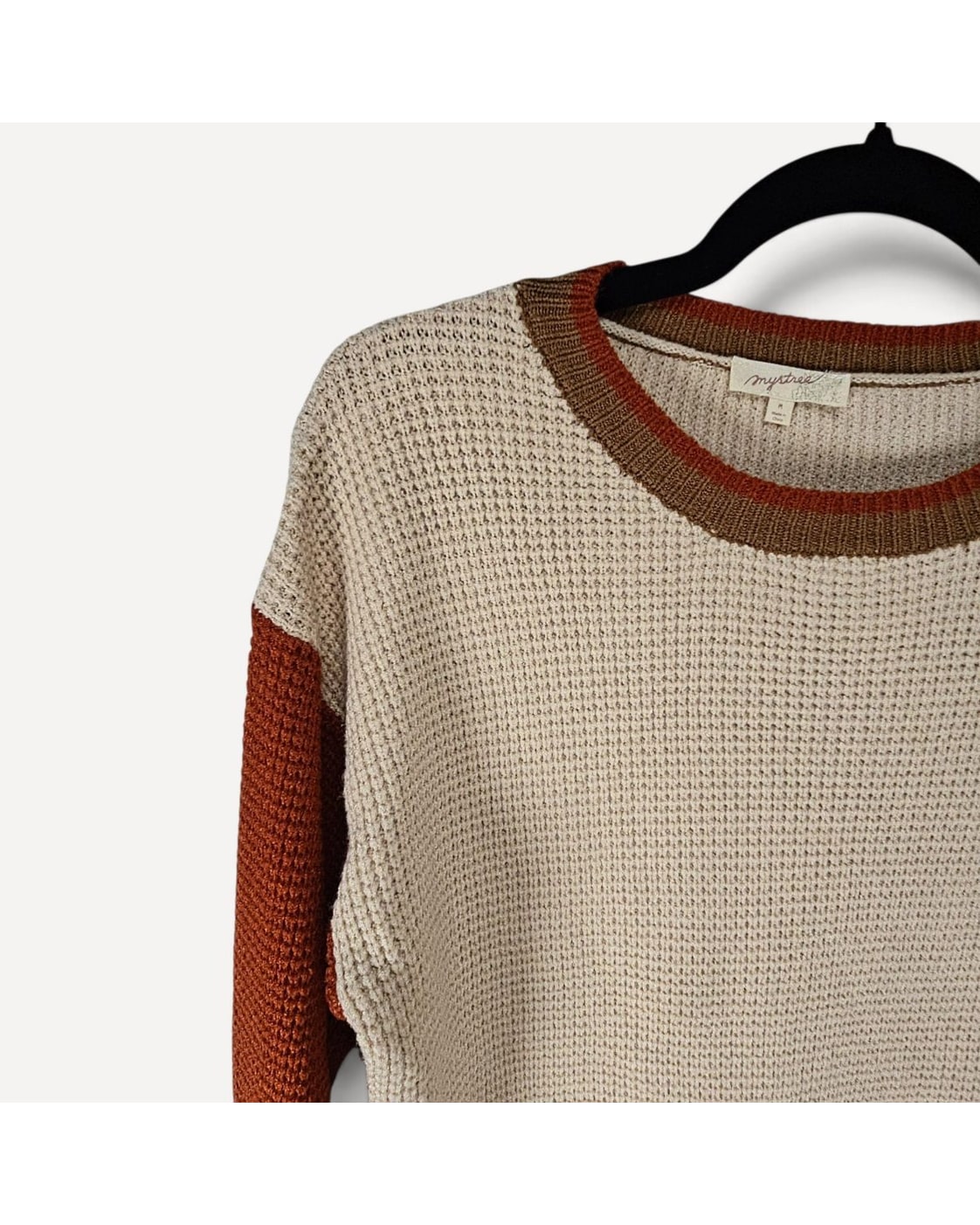 Orange Mystree Colorblock Waffle Knit Sweater - Style# 57542, size M – photo 3