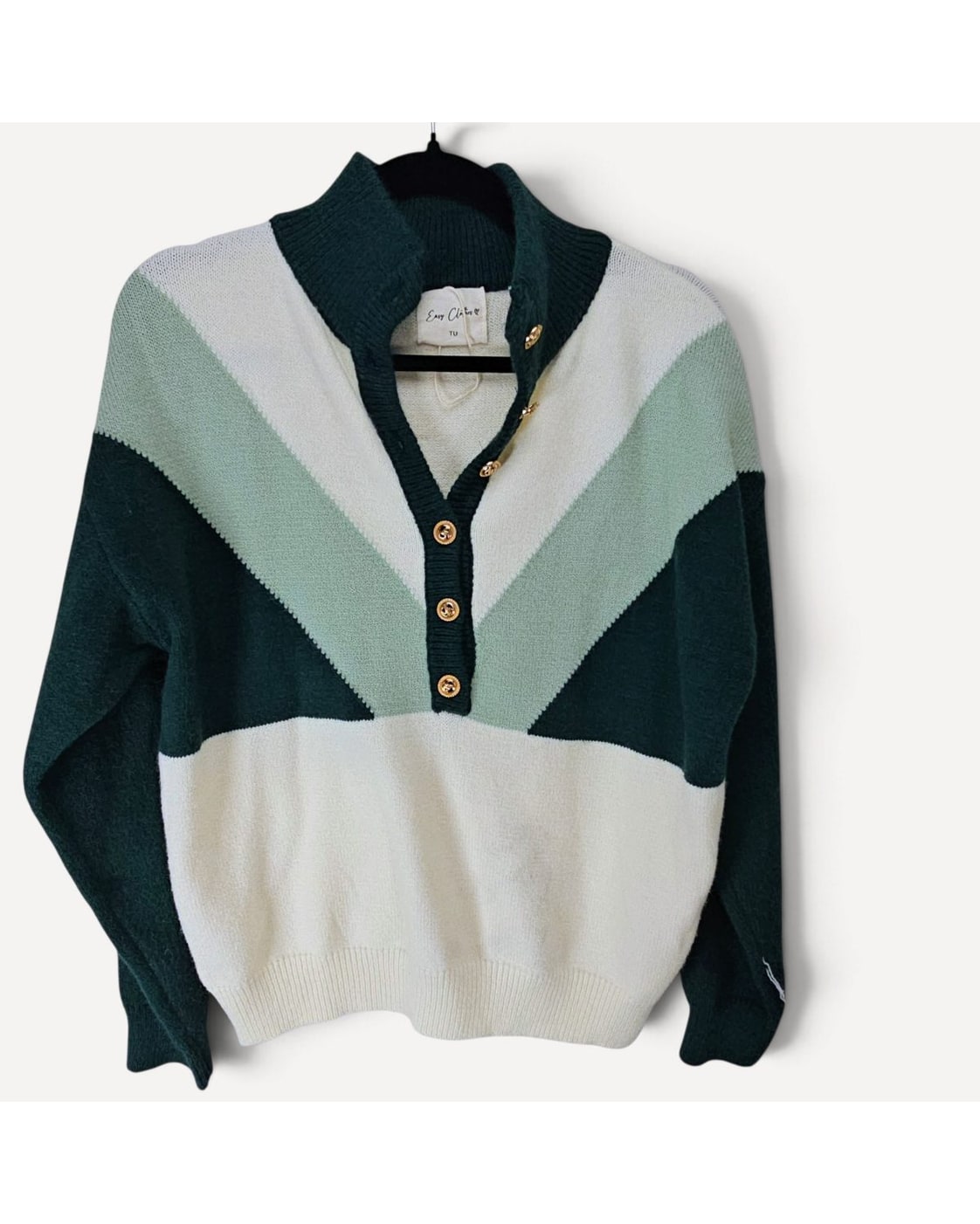 Gaberly Colorblock Button Mock-Neck Sweater