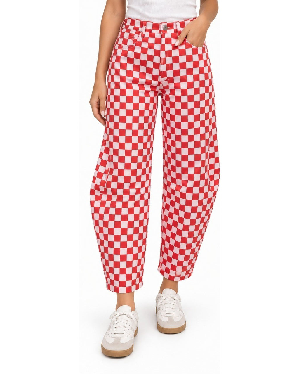 mitoshop Checkerboard Barrel Jeans