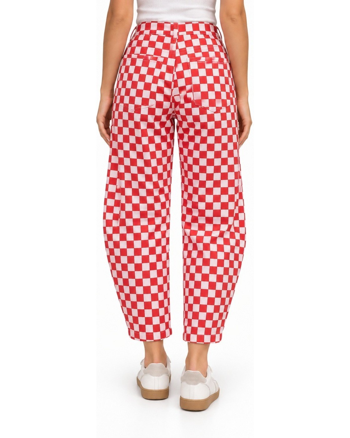 Red Mittoshop mitoshop Checkerboard Barrel Jeans, size S – photo 2