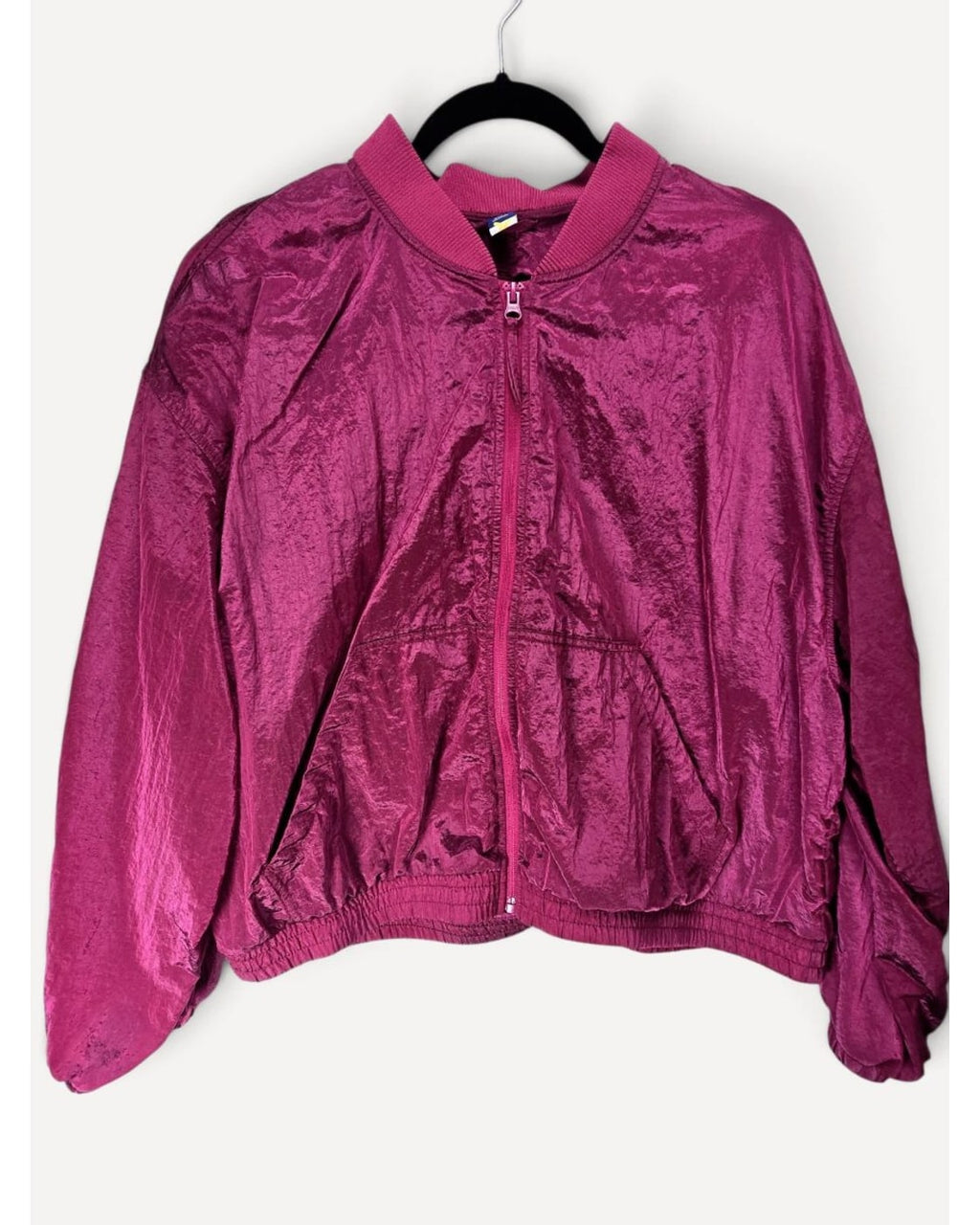 Crinkled Metallic Cropped Bomber Jacket