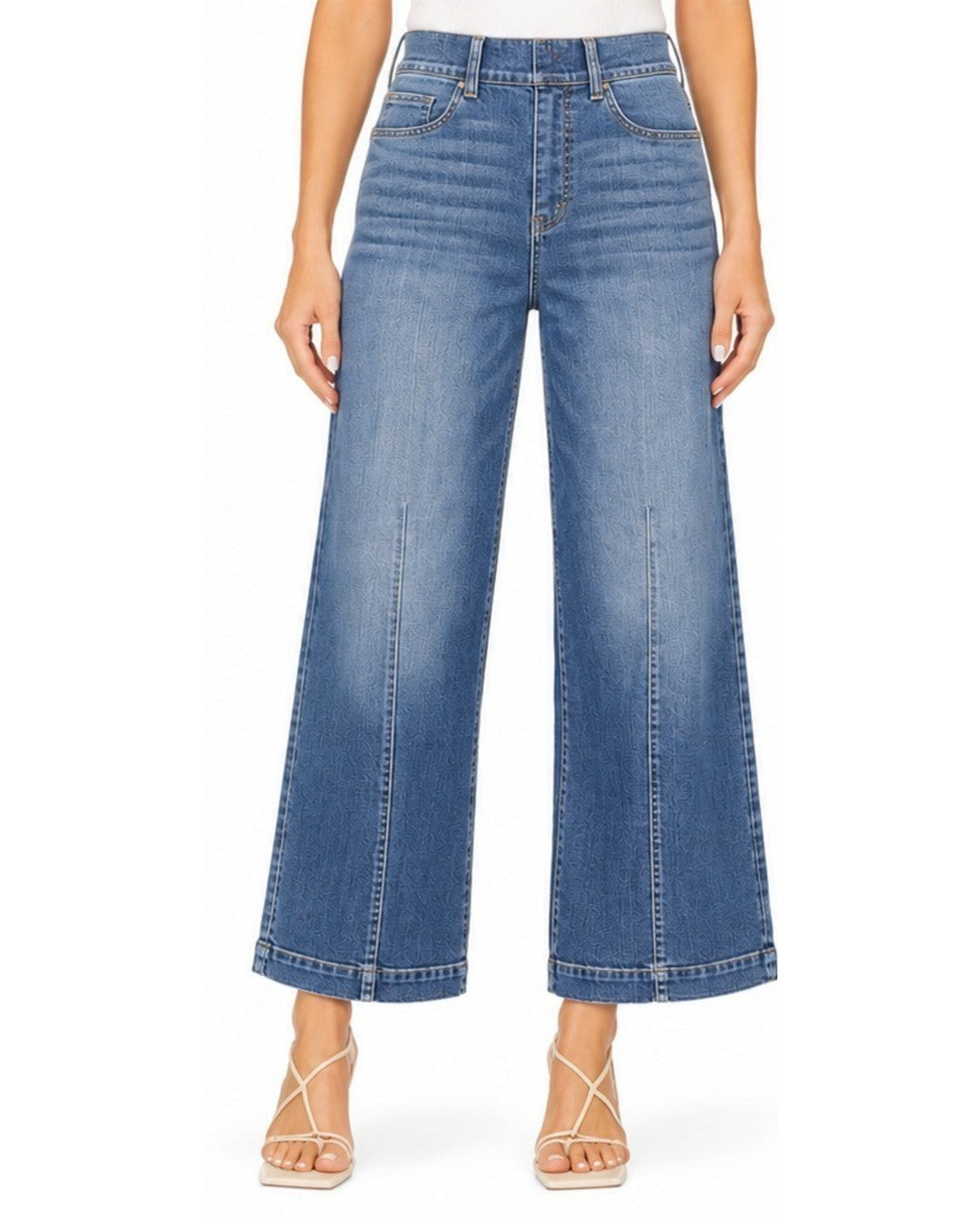 Blue SPANX EveryWear Pull-On Cropped Flare Jeans, size M