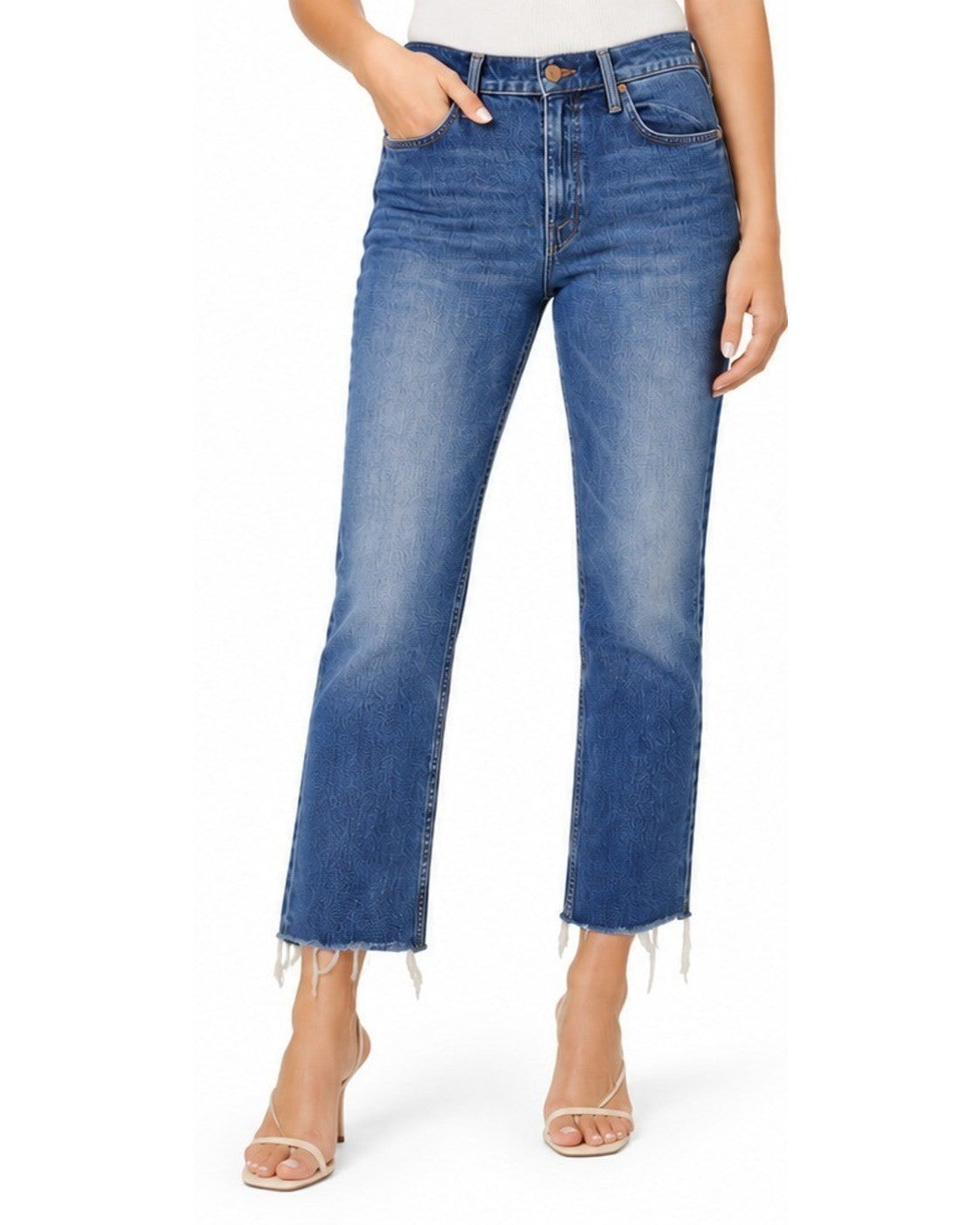 Blue MOTHER The Mid Rise Rider Ankle Fray Jeans, size 31