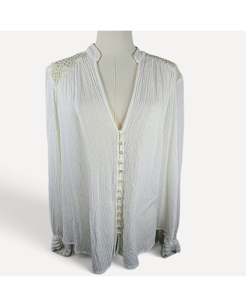 Free People Lace Yoke Button-Front Blouse