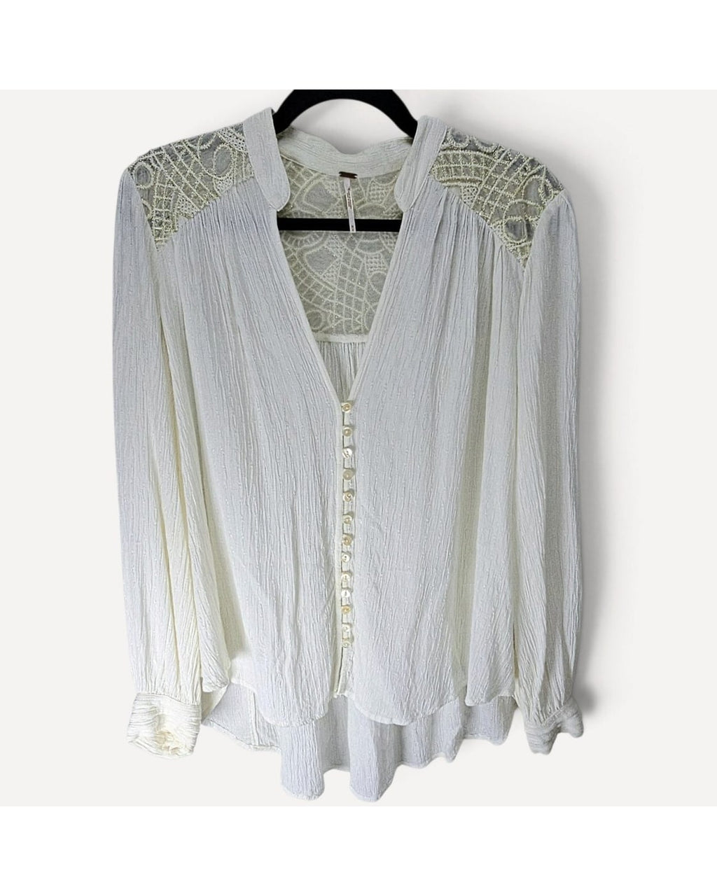 Free People Lace Yoke Button-Front Blouse