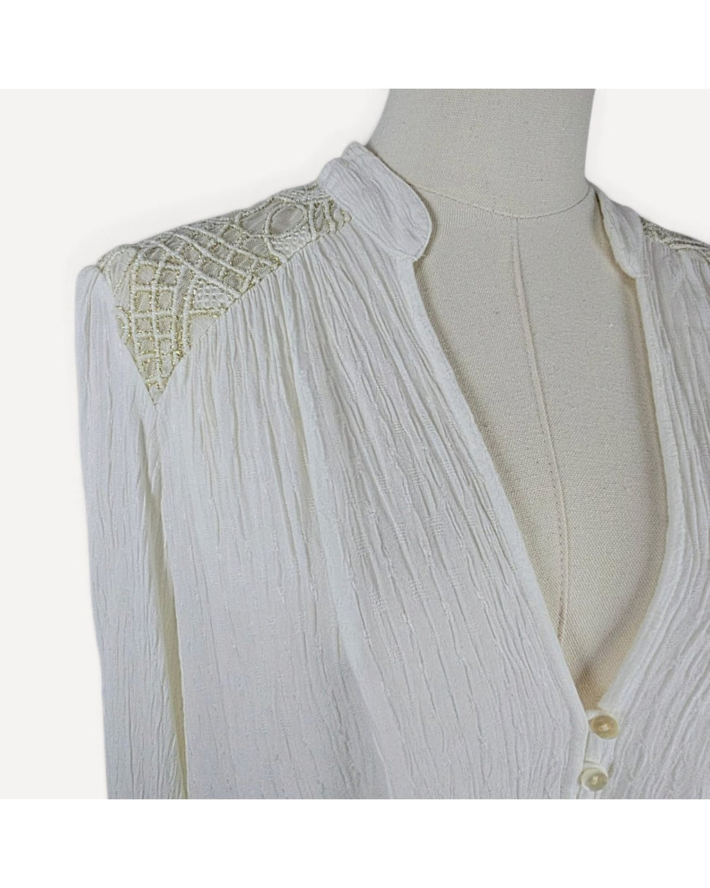 Free People Lace Yoke Button-Front Blouse