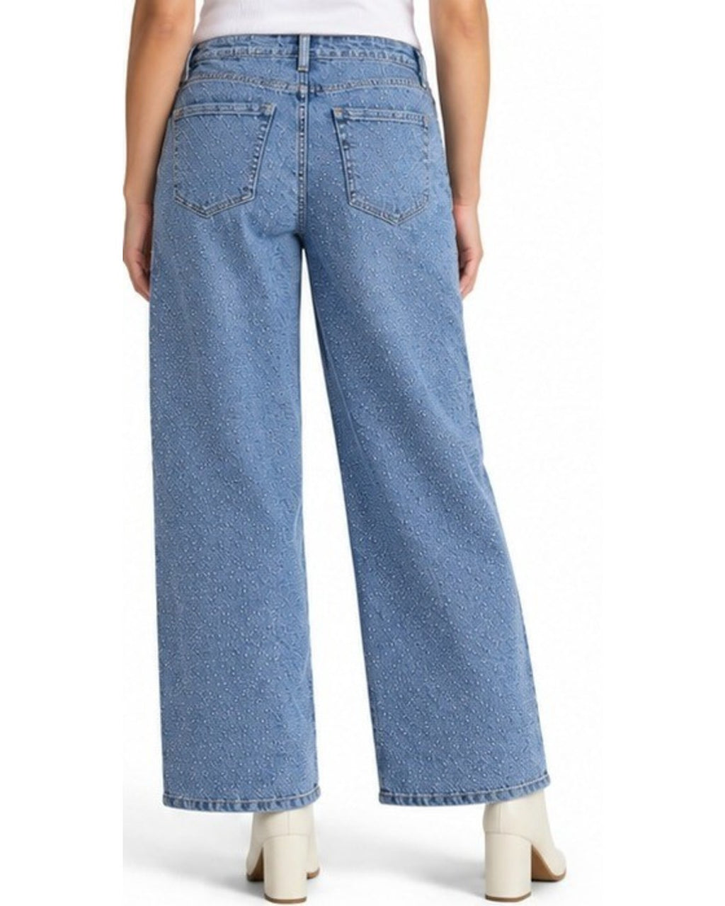 Time and Tru Women's High Rise Rhinestone Embroidered Wide Leg Jeans