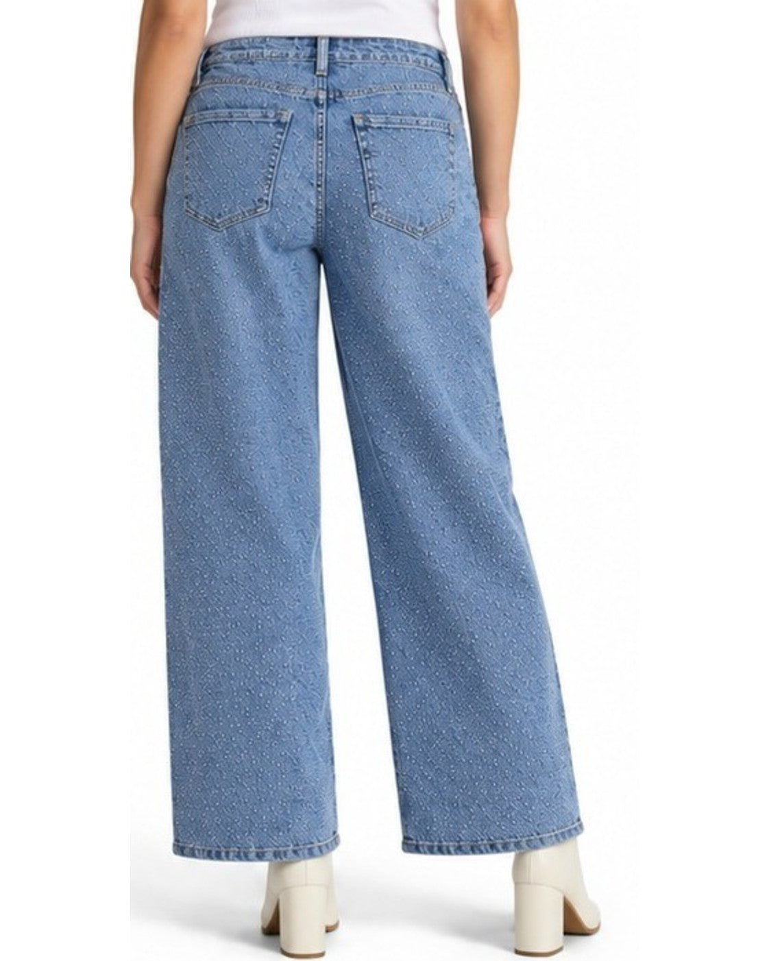 Time and Tru Women's High Rise Rhinestone Embroidered Wide Leg Jeans
