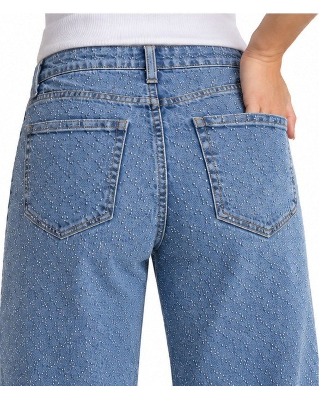 Time and Tru Women's High Rise Rhinestone Embroidered Wide Leg Jeans