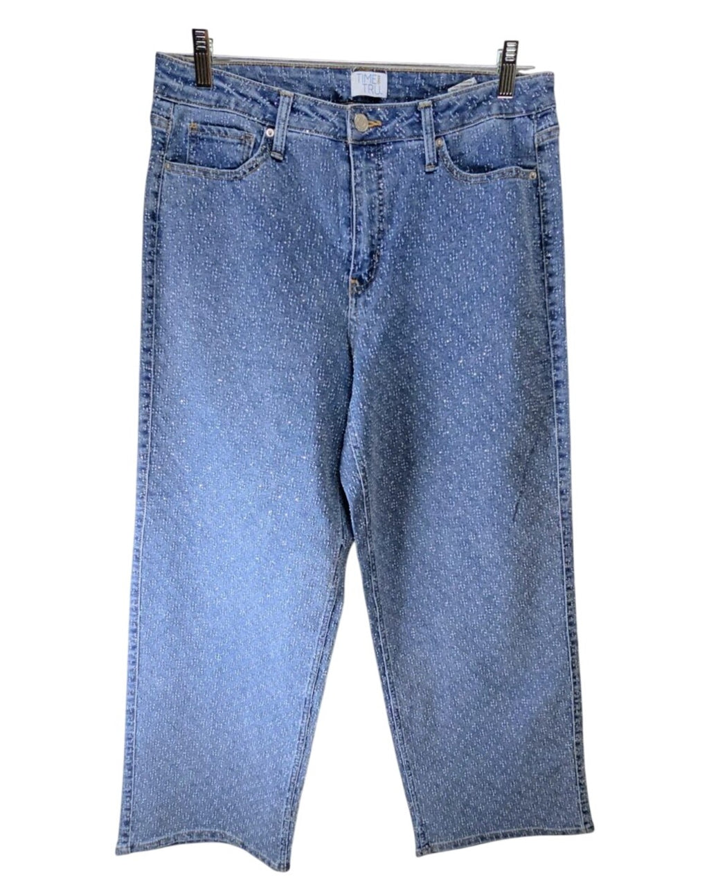 Time and Tru Women's High Rise Rhinestone Embroidered Wide Leg Jeans
