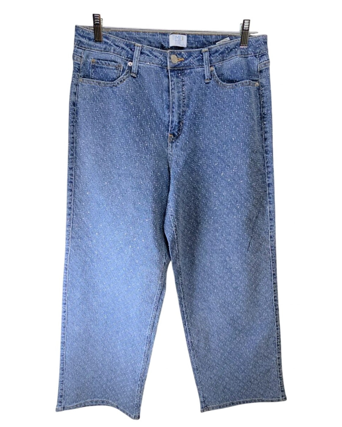 Time and Tru Women's High Rise Rhinestone Embroidered Wide Leg Jeans
