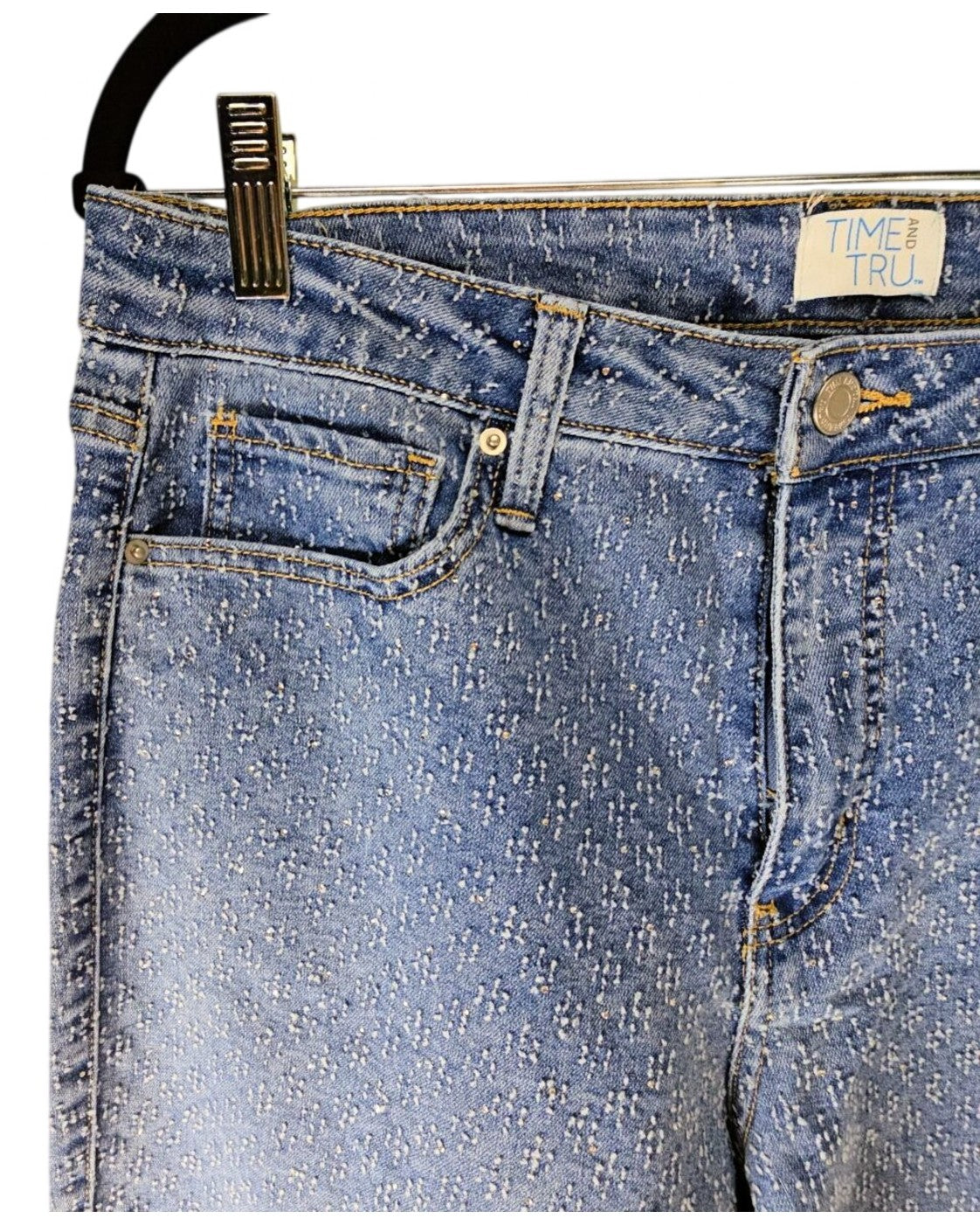 Time and Tru Women's High Rise Rhinestone Embroidered Wide Leg Jeans