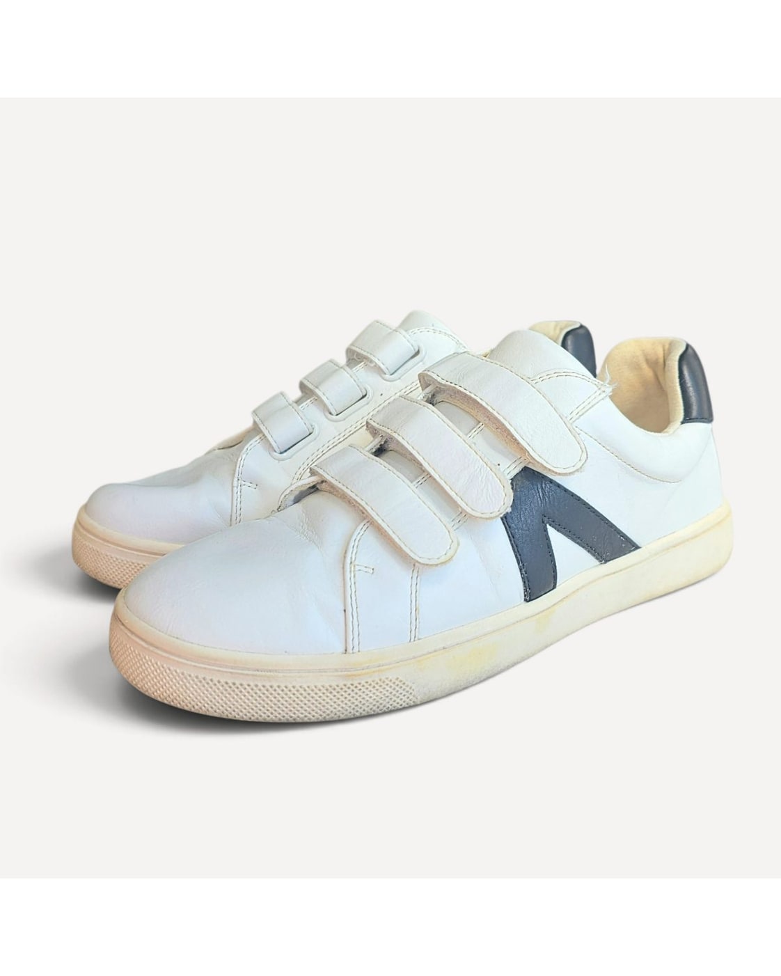 Navy Mia triple Velcro Strap Leather Sneakers, size 7.5