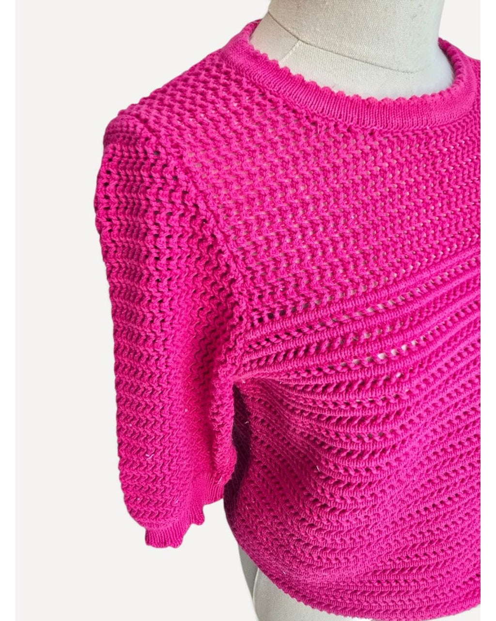 Pink Ann Taylor Cropped Crochet Knit Sweater - Style# 77379, size S – photo 2