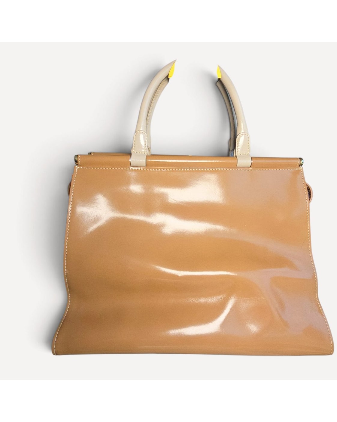 Beige IACUCCI Patent Leather Frame Tote – photo 3