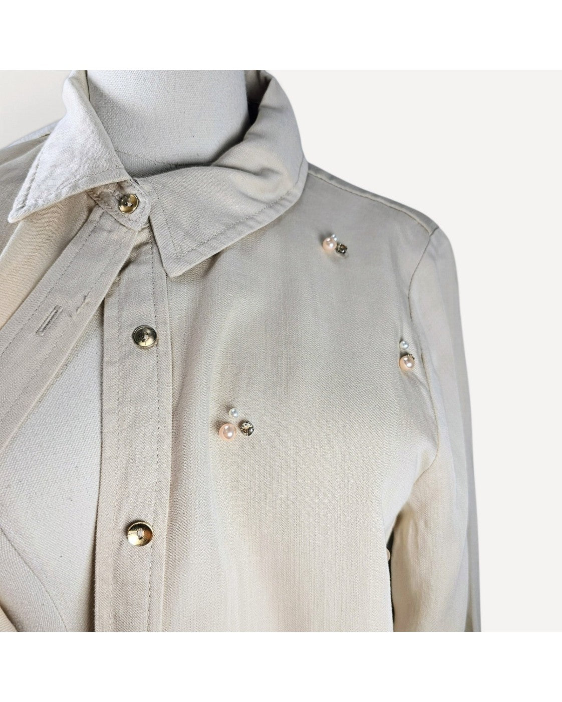 Beige Democracy Embellished Pearl Button Down - #BN7640A5HY, size S – photo 3