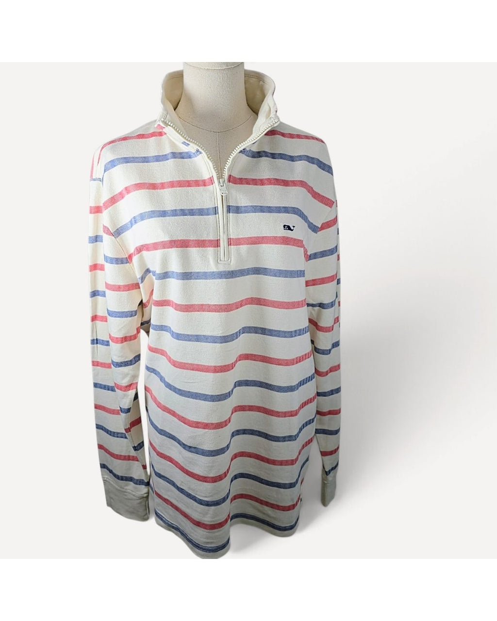 Blue Vineyard Vines Striped Quarter-Zip Pullover, size M