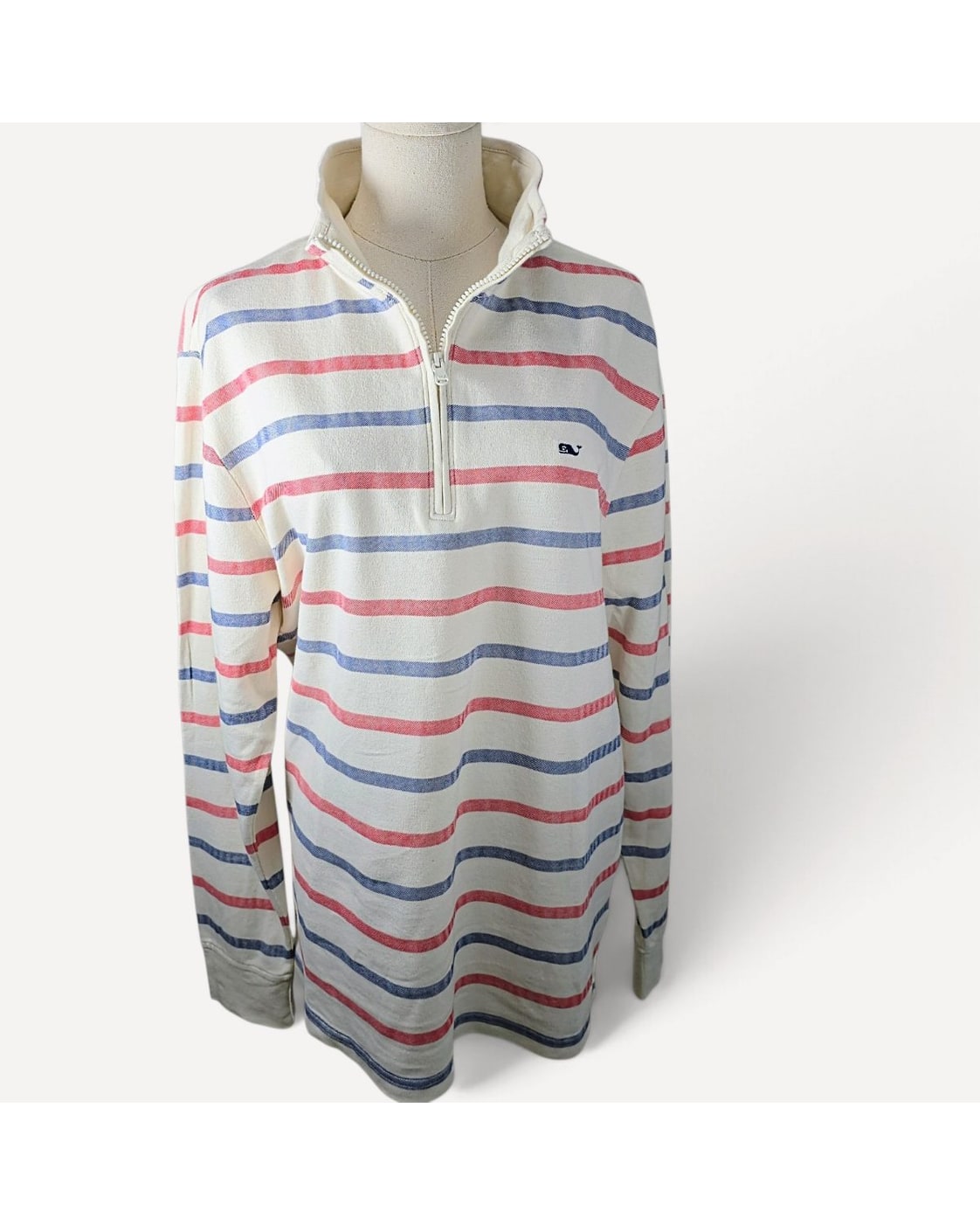 Blue Vineyard Vines Striped Quarter-Zip Pullover, size M