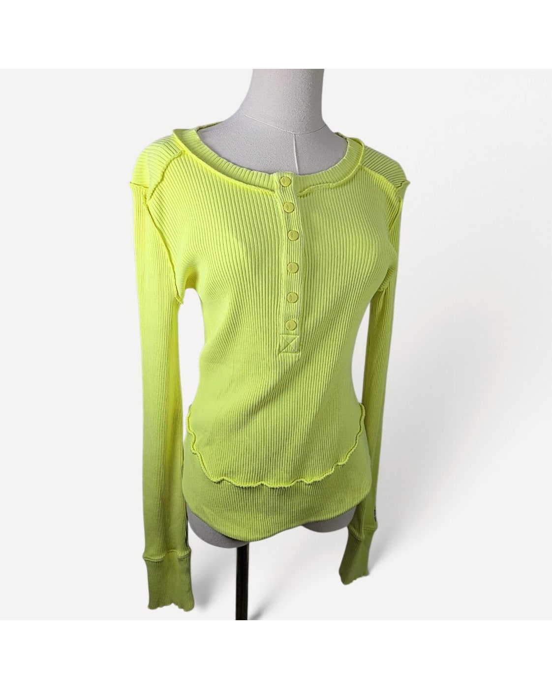 Green Free People Ribbed Henley Knit Top, size S