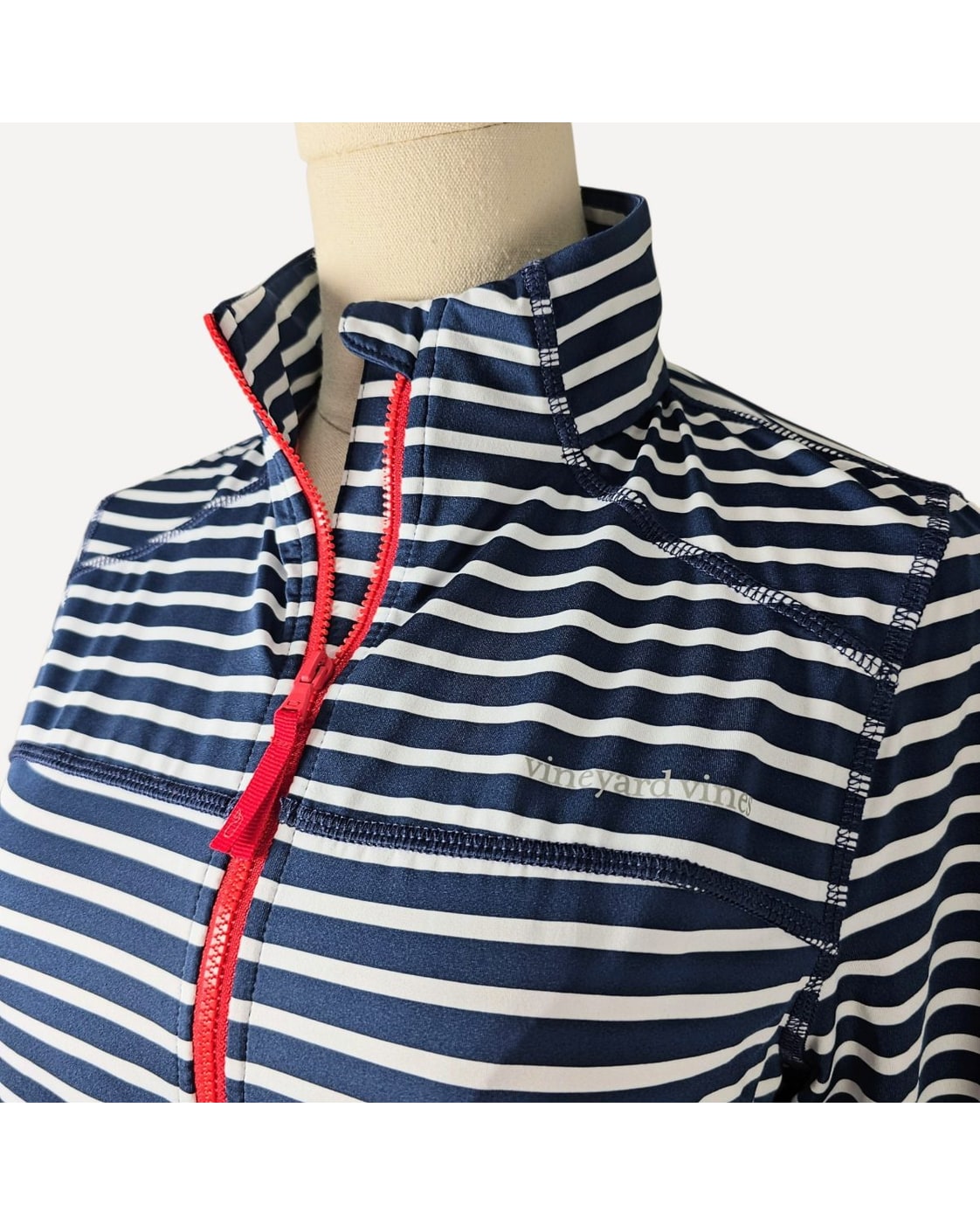 Navy Vineyard Vines Performance Striped Full-Zip Jacket, size XS – photo 3