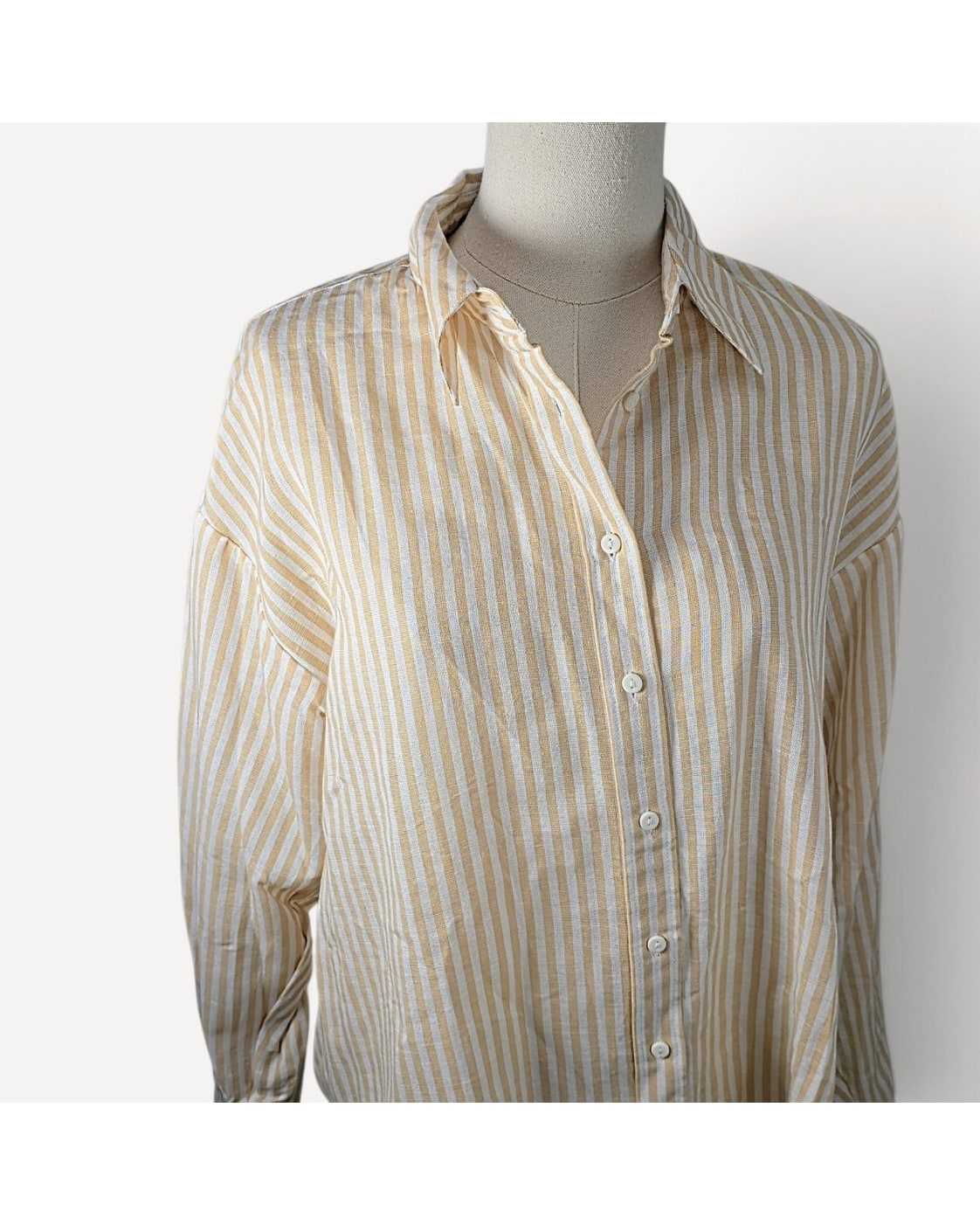 Beige Stradivarius Striped Button-Down Shirt, size S