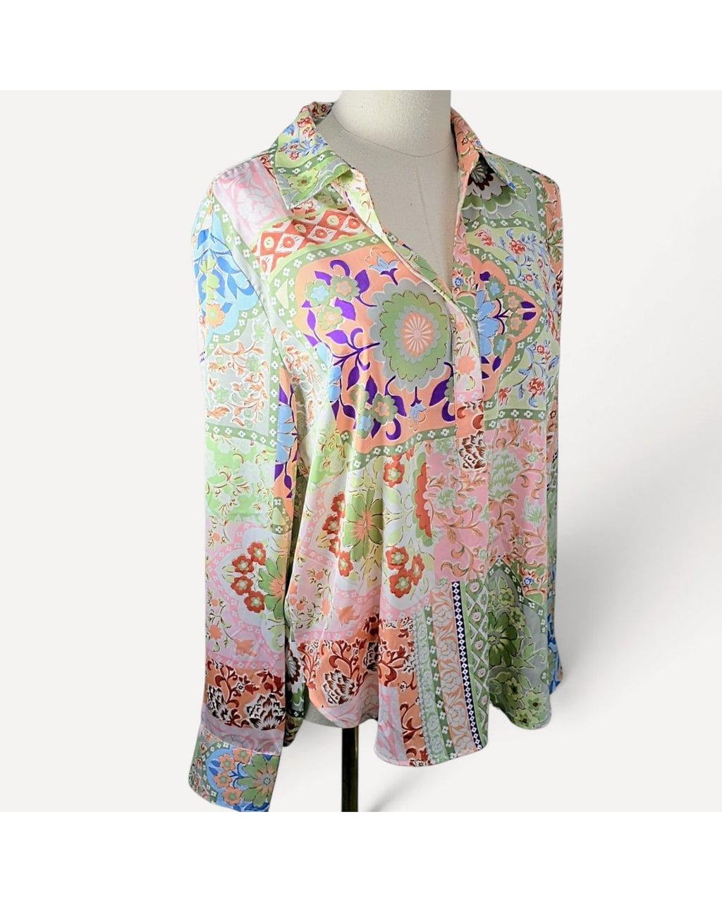 Multicolor Joie Patchwork Floral Popover Blouse - #1281799, size M