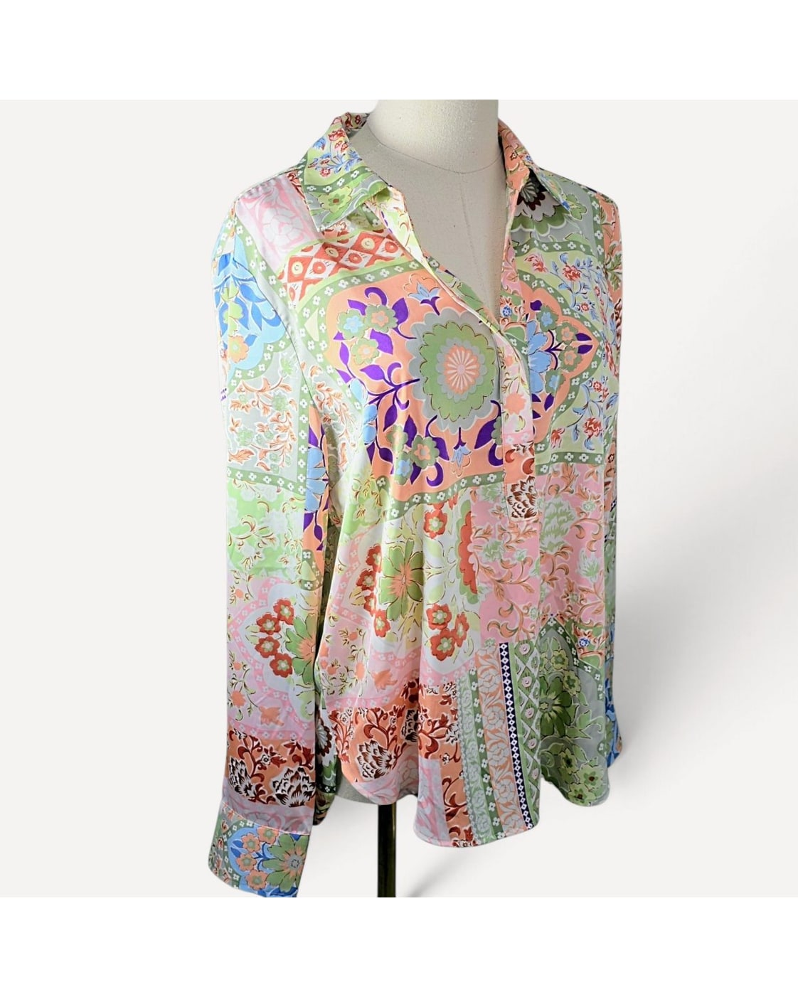 Multicolor Joie Patchwork Floral Popover Blouse - #1281799, size M