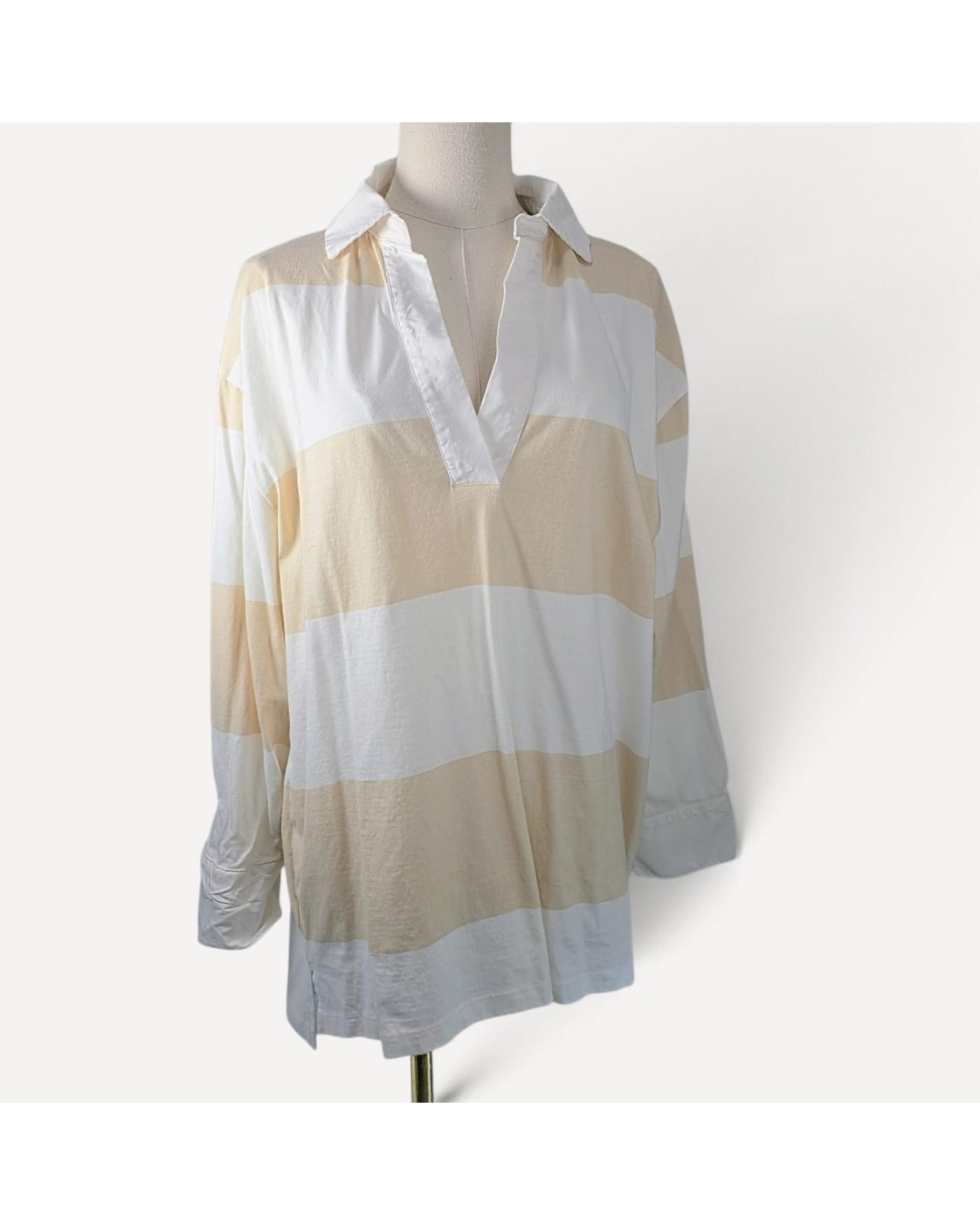 Beige Stradivarius Striped Popover Blouse, size XS
