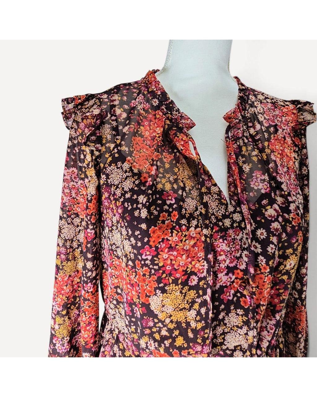 Multicolor Julia Jordan Floral Ruffle-Collar Maxi Dress, size 4