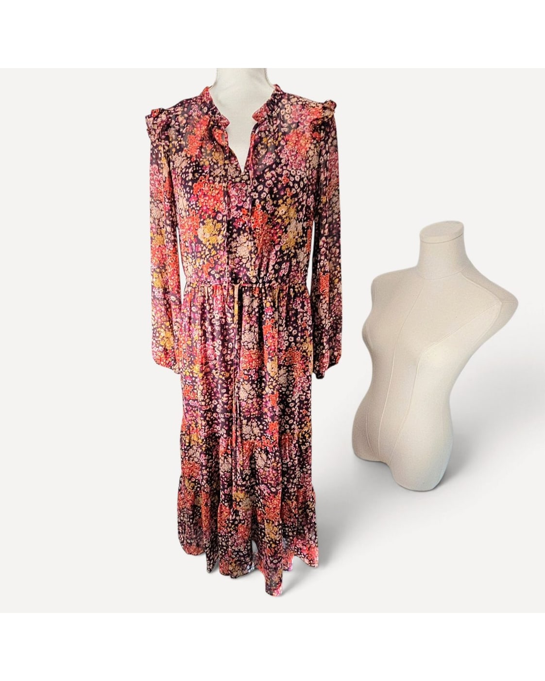 Multicolor Julia Jordan Floral Ruffle-Collar Maxi Dress, size 4 – photo 2