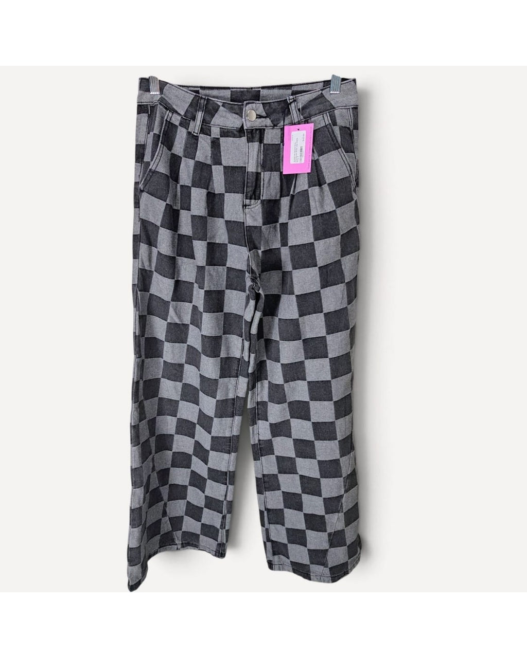 Grey Unbranded Checkered Wide Leg Jeans - #NH9ZWU, size 6