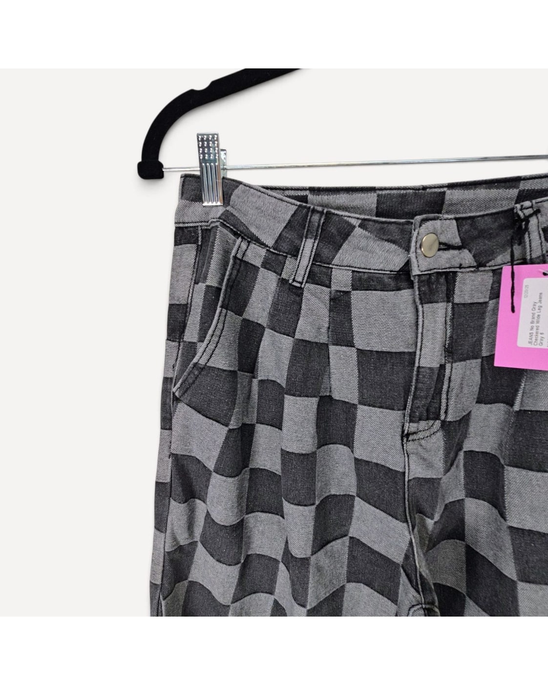 Grey Unbranded Checkered Wide Leg Jeans - #NH9ZWU, size 6 – photo 4