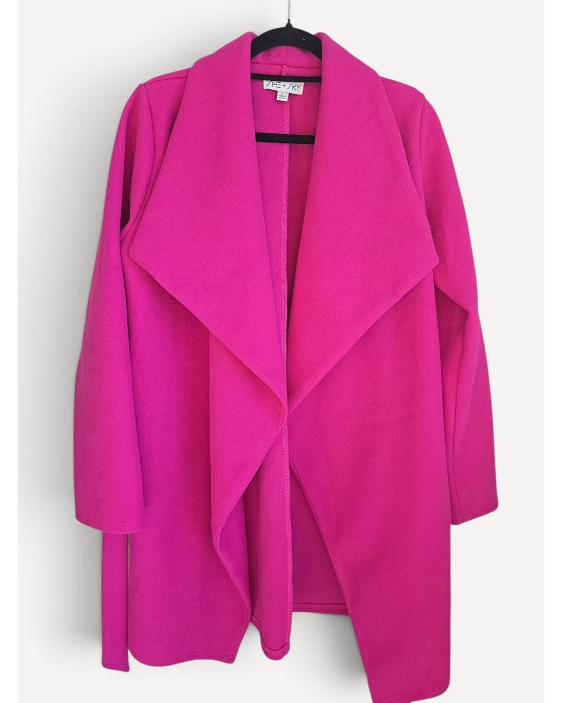 Pink She + Sky Waterfall Collar Belted Coat, size L