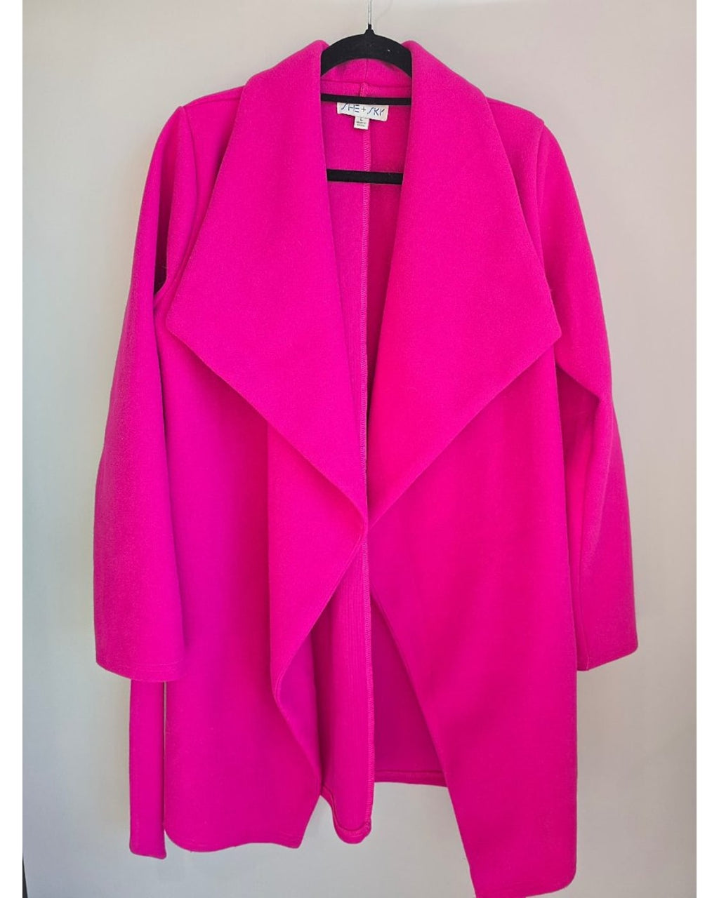 Pink She + Sky Waterfall Collar Belted Coat, size L – photo 2
