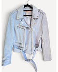 Purple Philosophy Faux Suede Belted Moto Jacket, size M