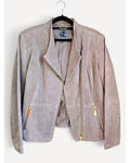 Beige Queen Collection Perforated Suede Moto Jacket, size M