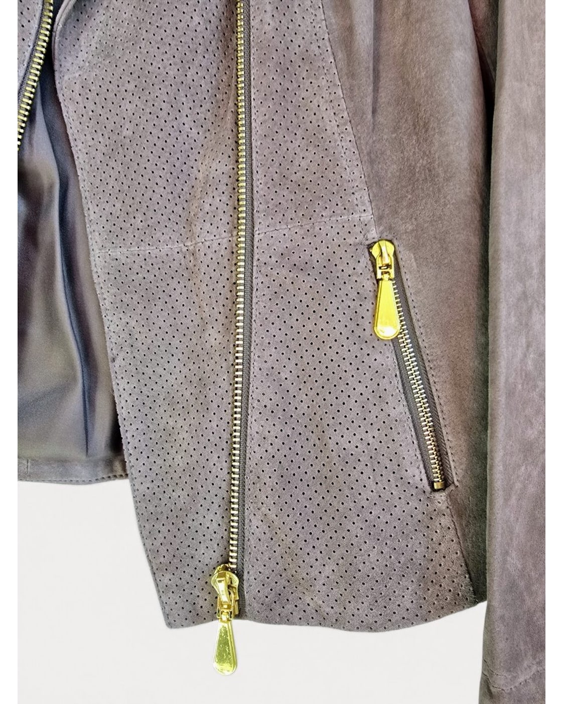 Beige Queen Collection Perforated Suede Moto Jacket, size M – photo 2