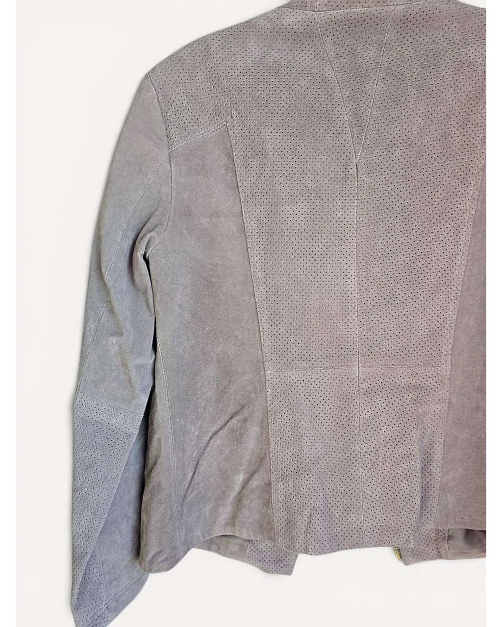 Beige Queen Collection Perforated Suede Moto Jacket, size M – photo 4