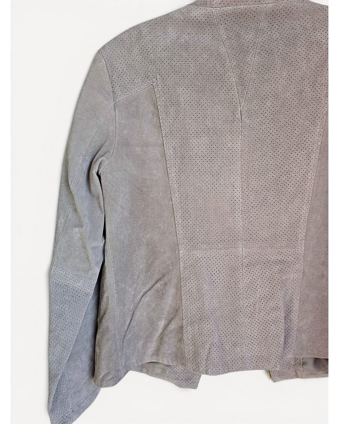 Beige Queen Collection Perforated Suede Moto Jacket, size M – photo 4