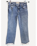 Blue Free People Raw Hem Cropped Straight Jeans - #61855-16515125, size W27R