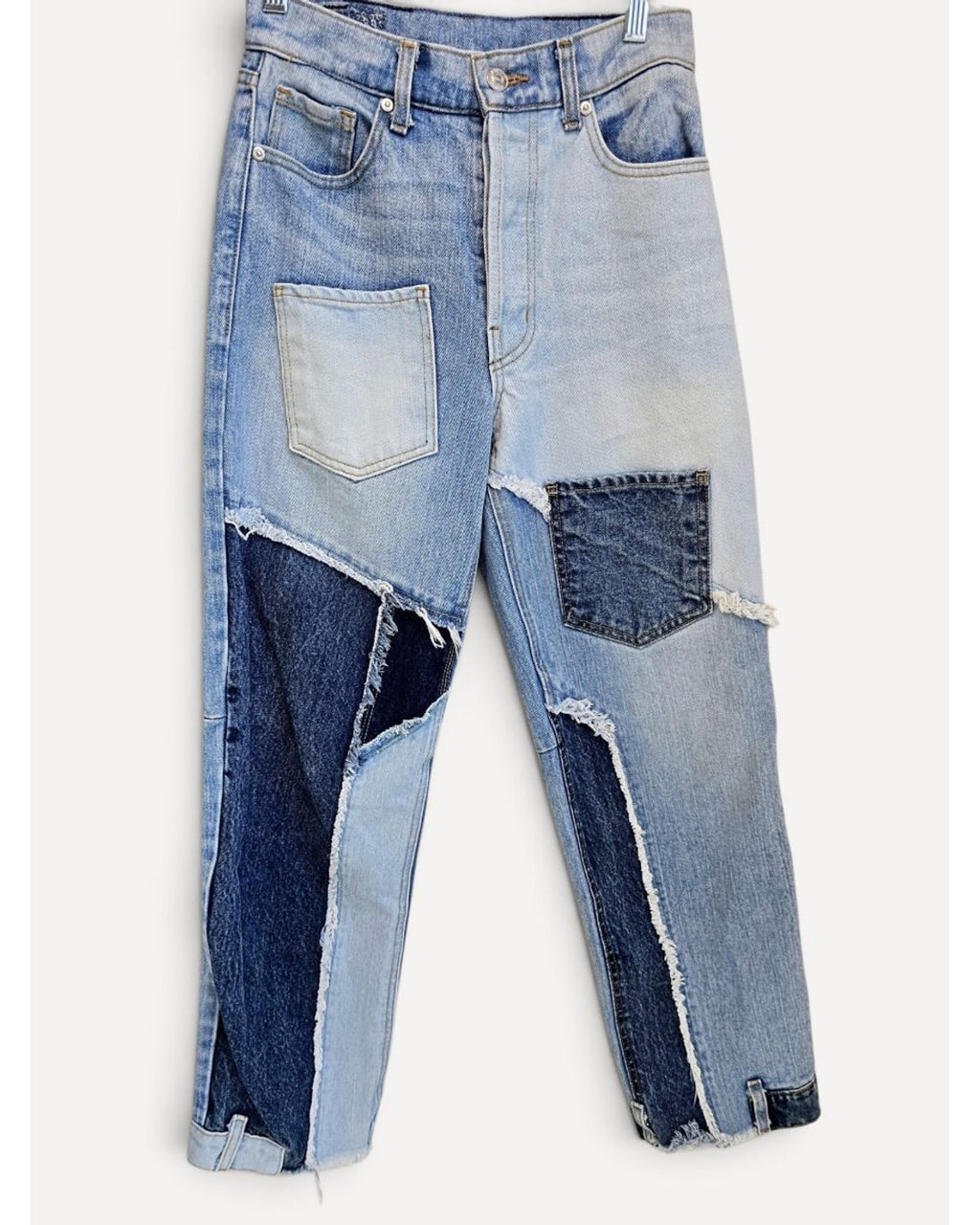 Blue Revice Denim Patchwork Straight Leg Jeans, size 26